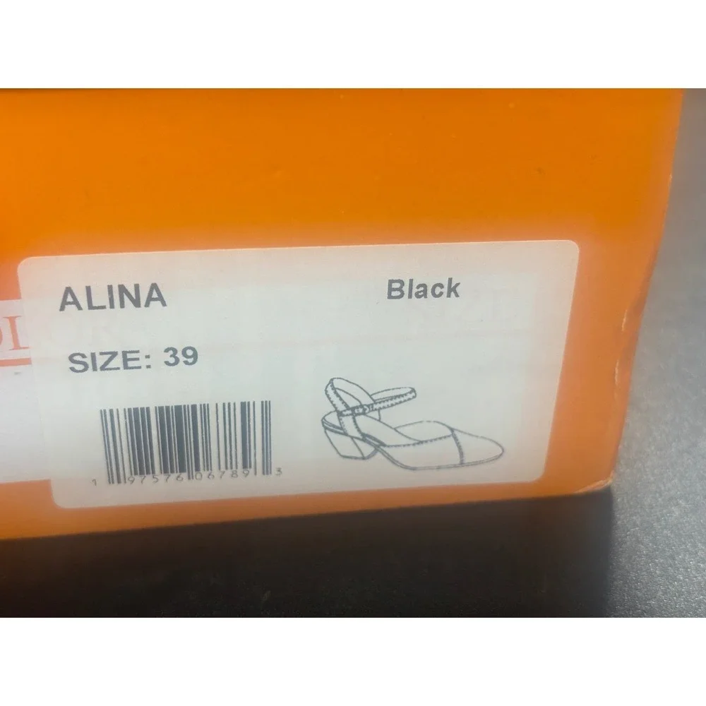 Miz Mooz Alina Black Leather Pointed Toe Block Heel Ankle Strap Pumps EU39/US8